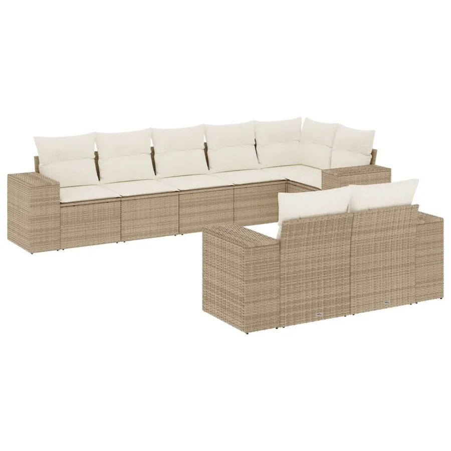 Salon de jardin avec coussins 8 pcs beige résine tressée - 2