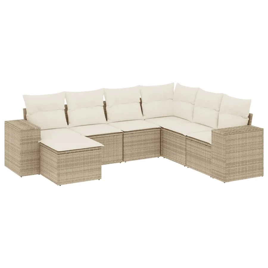 Salon de jardin avec coussins 7 pcs beige résine tressée - 2