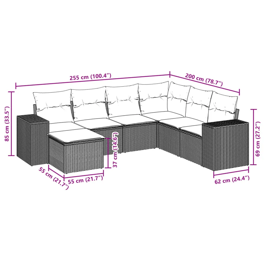 Salon de jardin avec coussins 7 pcs beige résine tressée - 8