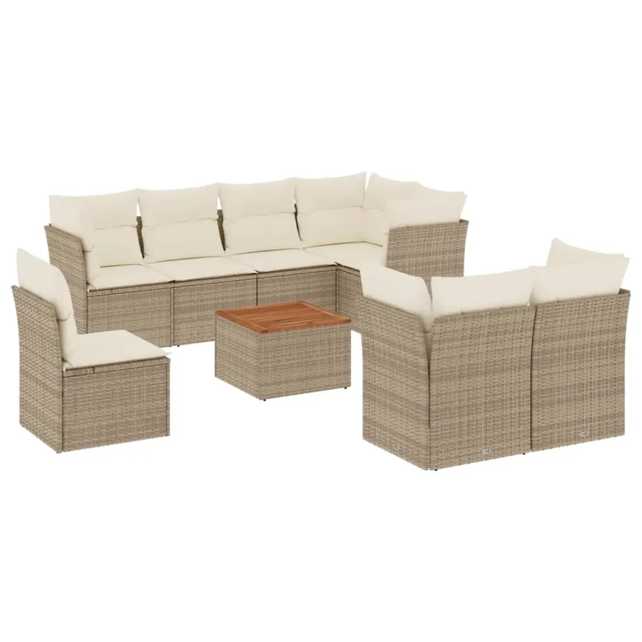 Salon de jardin avec coussins 9 pcs beige résine tressée - 2