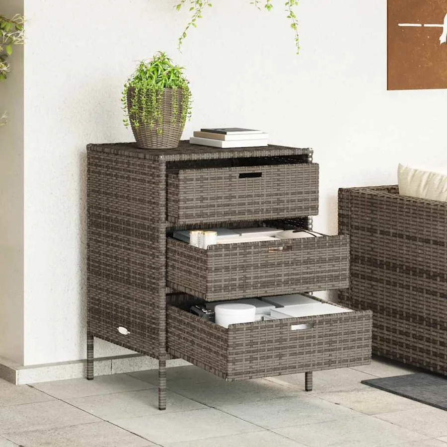 Armoire de rangement de jardin et 3 tiroirs gris résine tressée