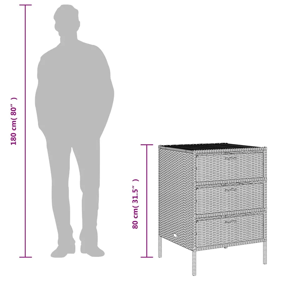 Armoire de rangement de jardin et 3 tiroirs gris résine tressée - 10