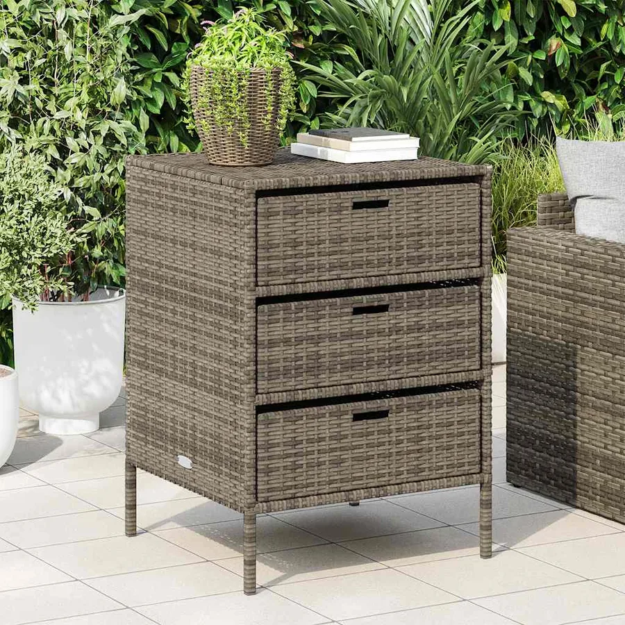 Armoire de rangement de jardin et 3 tiroirs gris résine tressée - 3