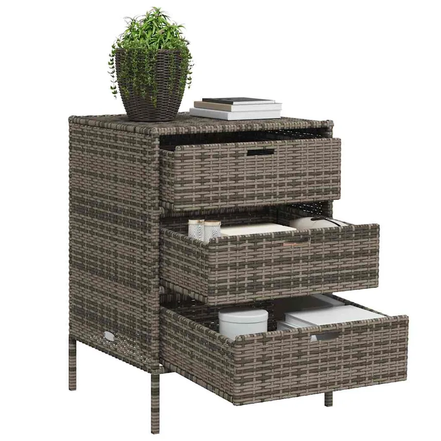 Armoire de rangement de jardin et 3 tiroirs gris résine tressée - 4