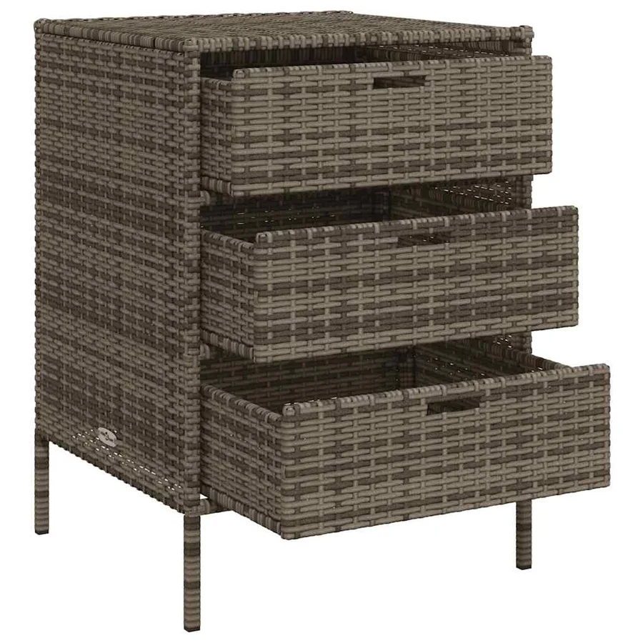 Armoire de rangement de jardin et 3 tiroirs gris résine tressée - 5