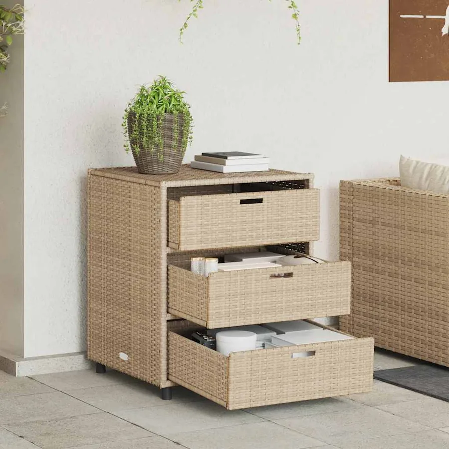 Armoire de rangement de jardin beige 55x59x69 cm résine tressée - 3