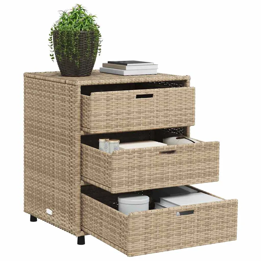 Armoire de rangement de jardin beige 55x59x69 cm résine tressée - 4