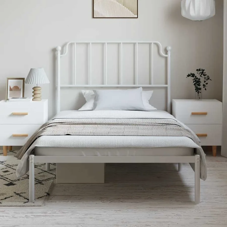 Cadre de lit métal sans matelas et tête de lit blanc 100x190 cm - 3