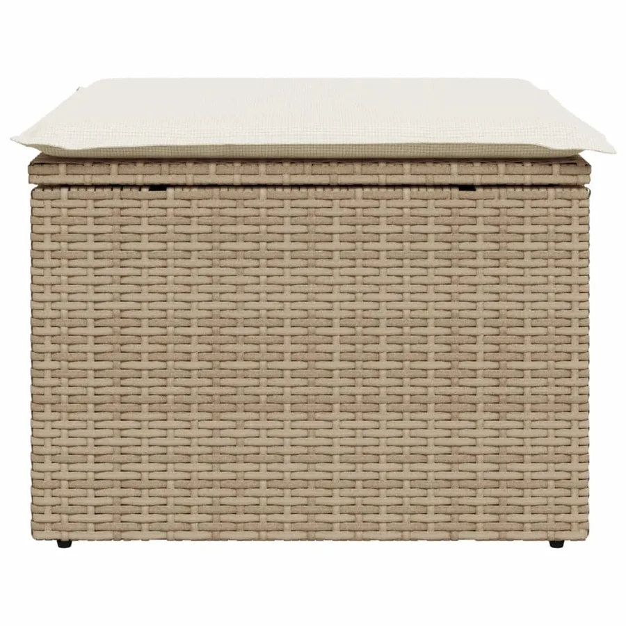 Tabouret de jardin avec coussin beige 55x55x37cm résine tressée - 4