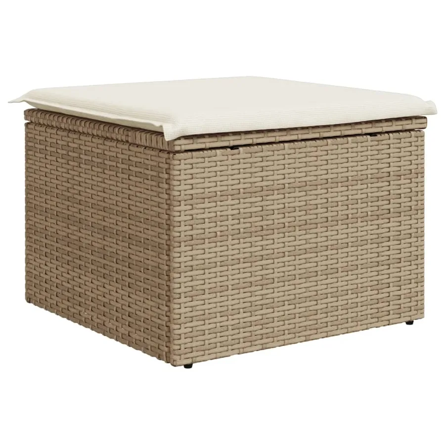 Tabouret de jardin avec coussin beige 55x55x37cm résine tressée - 6