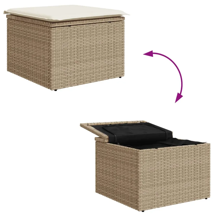 Tabouret de jardin avec coussin beige 55x55x37cm résine tressée - 8