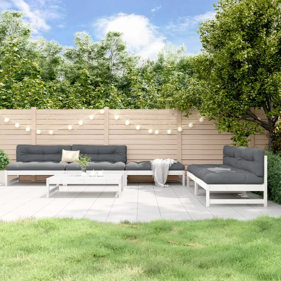 Salon de jardin 6 pcs Blanc Bois de pin massif
