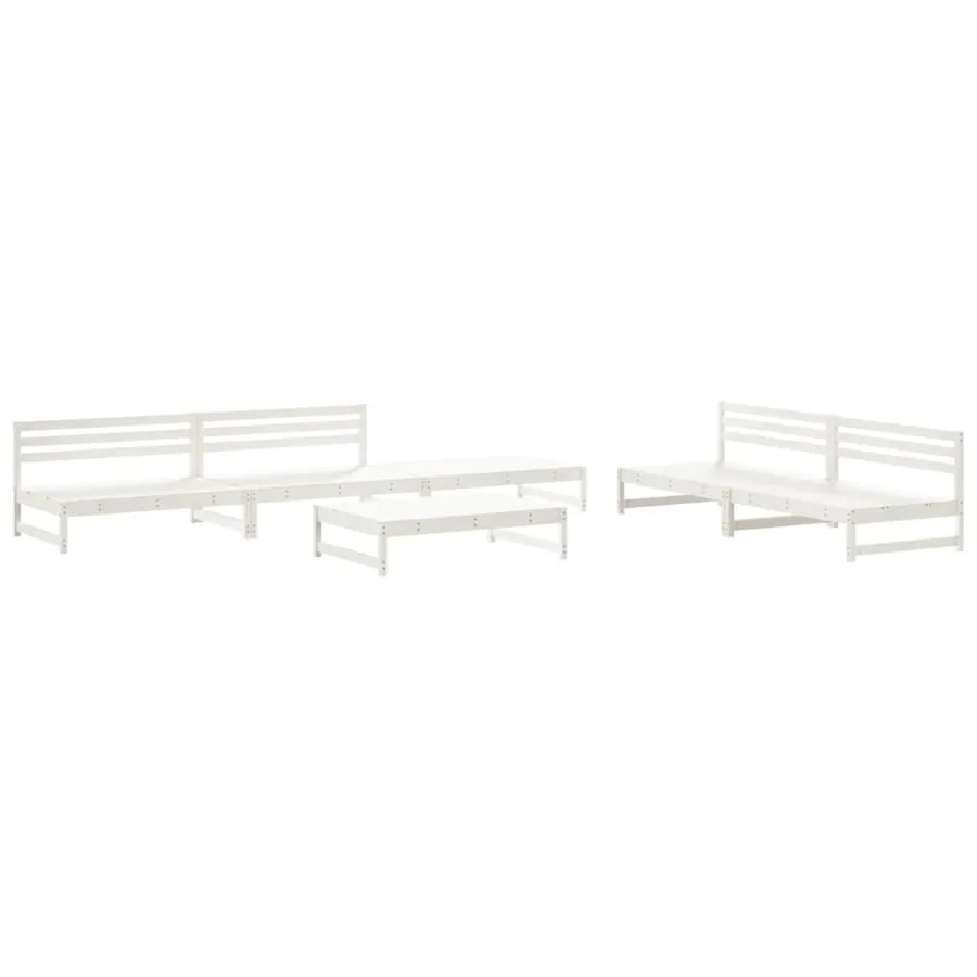 Salon de jardin 6 pcs Blanc Bois de pin massif - 2