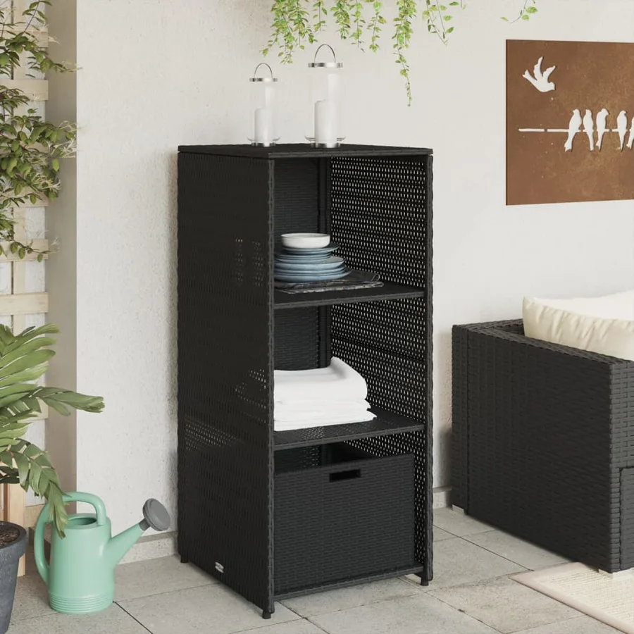 Armoire de rangement de jardin noir 50x55x115 cm résine tressée - 3