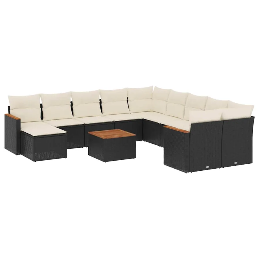 Salon de jardin 12 pcs avec coussins noir résine tressée - 2