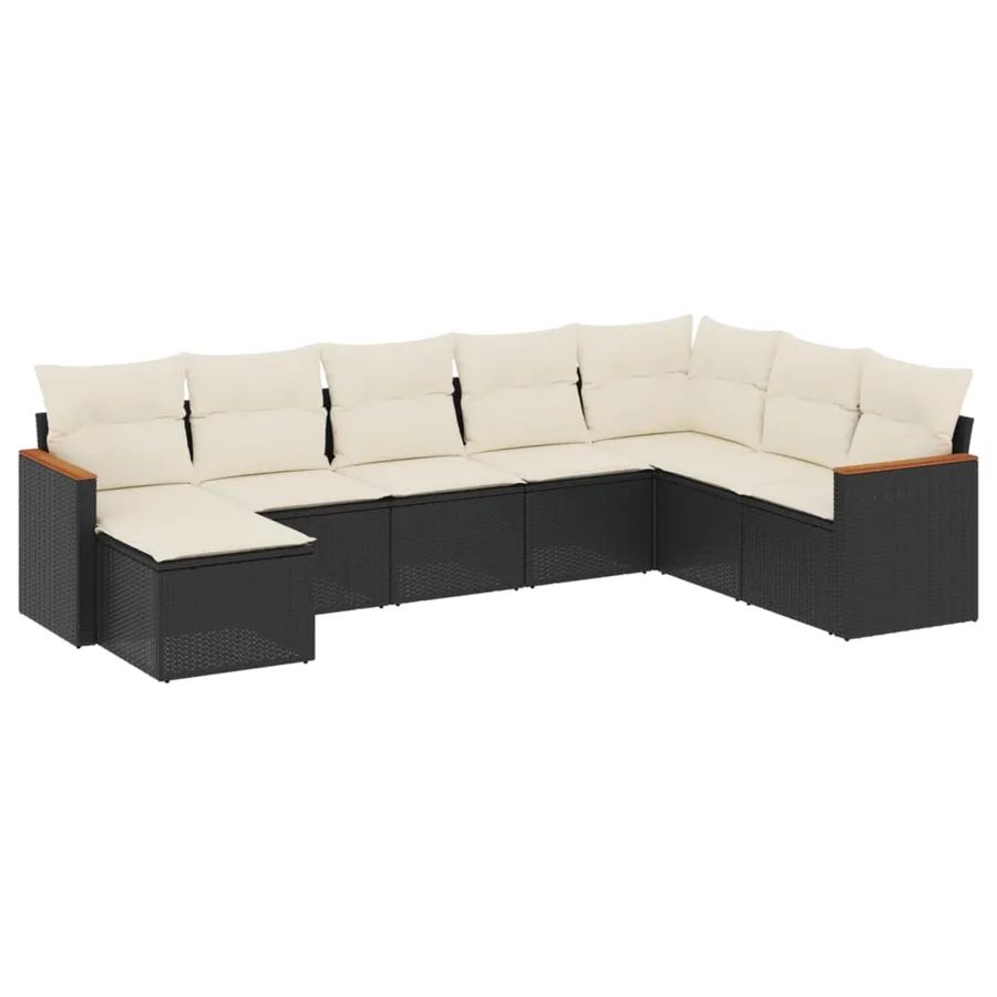 Salon de jardin 8 pcs avec coussins noir résine tressée - 2