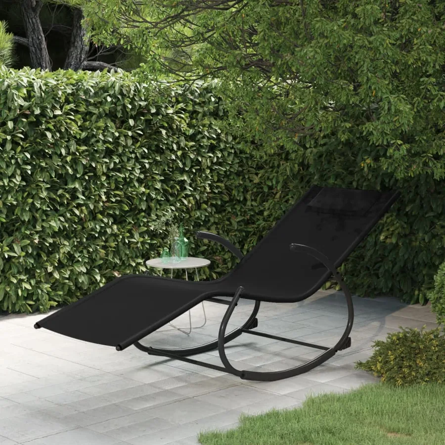 Chaise longue à bascule noir acier et textilène