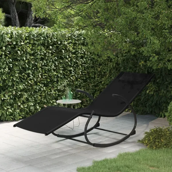 Chaise longue à bascule noir acier et textilène