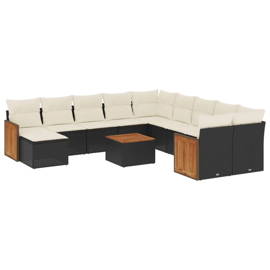 Salon de jardin 12 pcs avec coussins noir résine tressée - 2