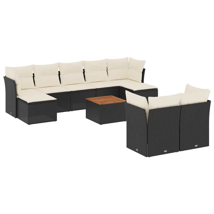 Salon de jardin 10 pcs avec coussins noir résine tressée - 2