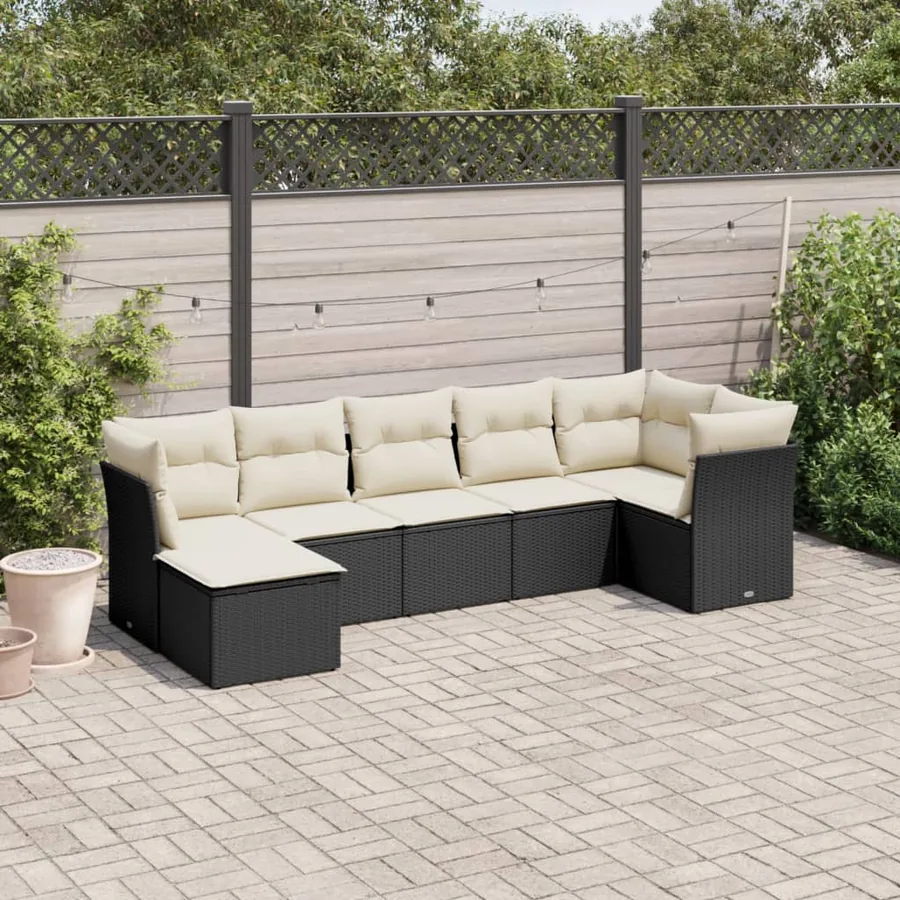 Salon de jardin 7 pcs avec coussins noir résine tressée 55 x 62 x 69 cm - 56,0 kg