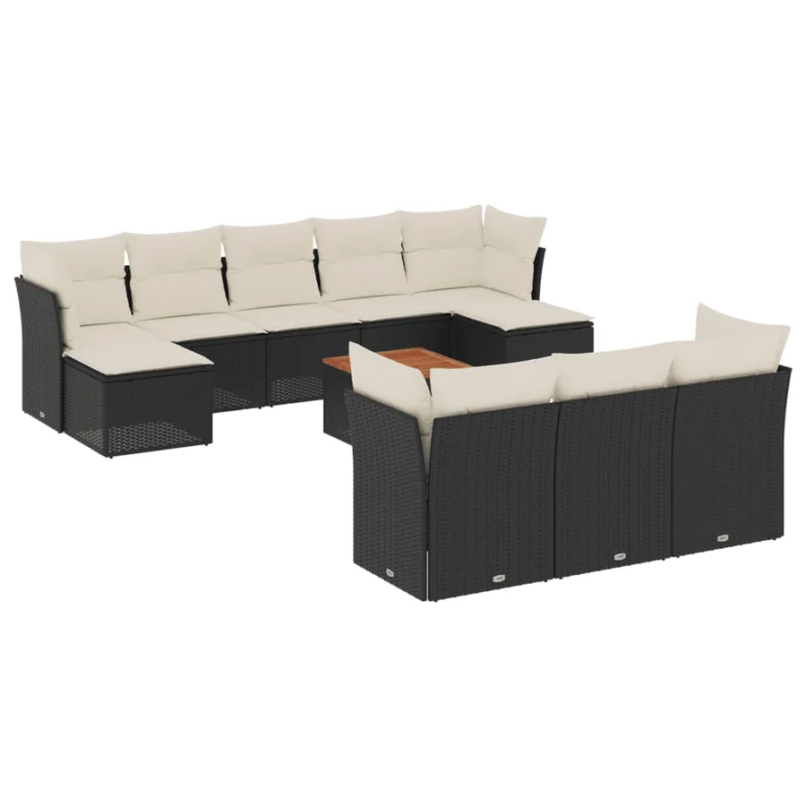 Salon de jardin 11 pcs avec coussins noir résine tressée - 2