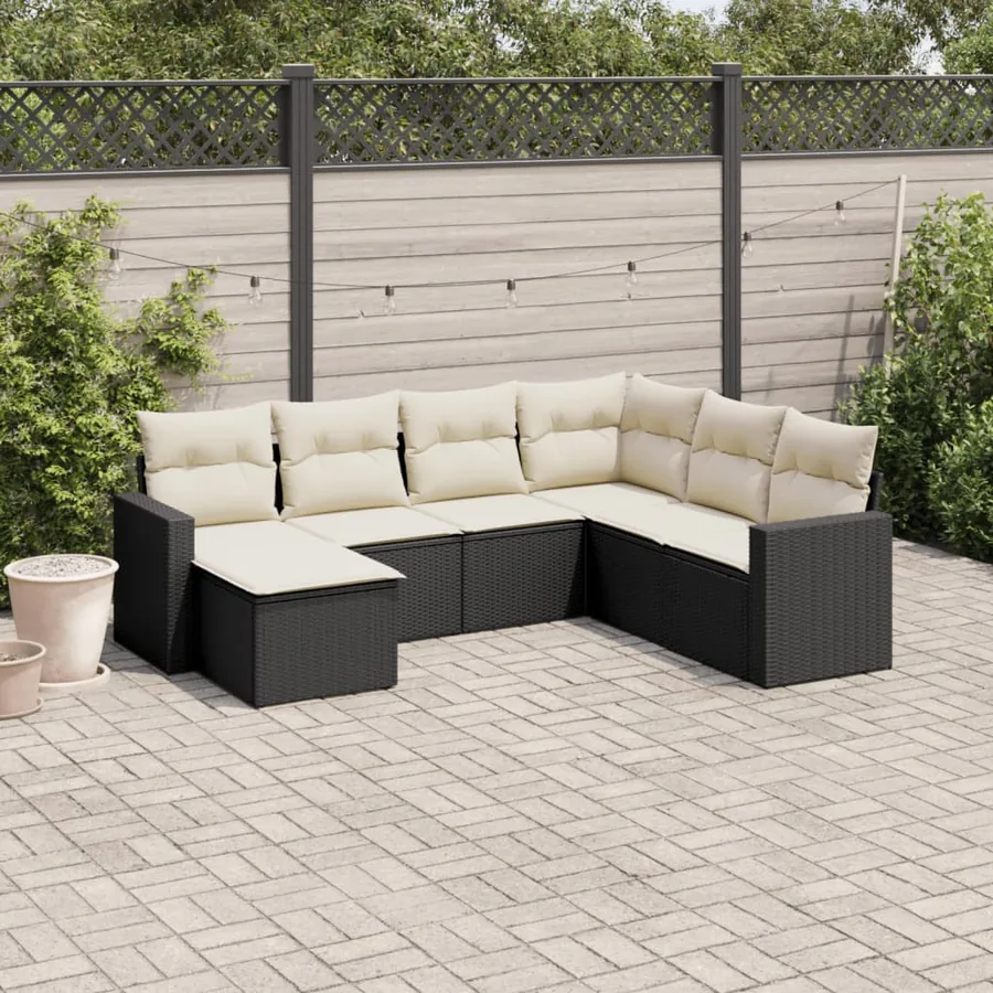 Salon de jardin 7 pcs avec coussins noir résine tressée 65,5 x 62 x 69 cm - 54,6 kg