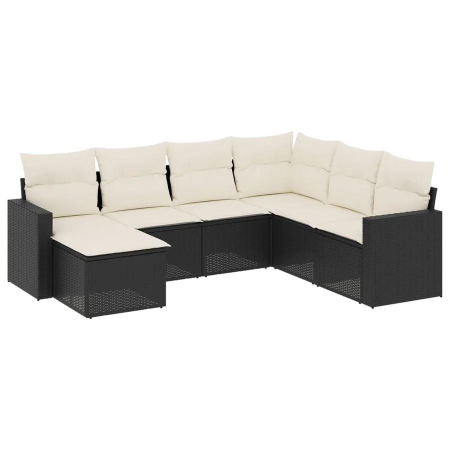Salon de jardin 7 pcs avec coussins noir résine tressée 65,5 x 62 x 69 cm - 54,6 kg - 2