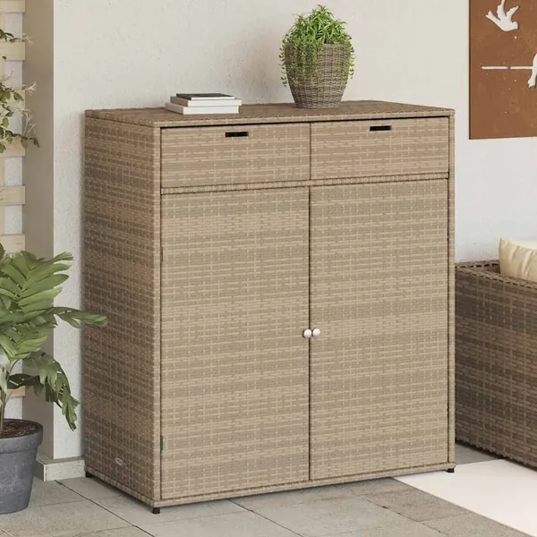 Armoire de rangement jardin beige 105x55x113 cm résine tressée
