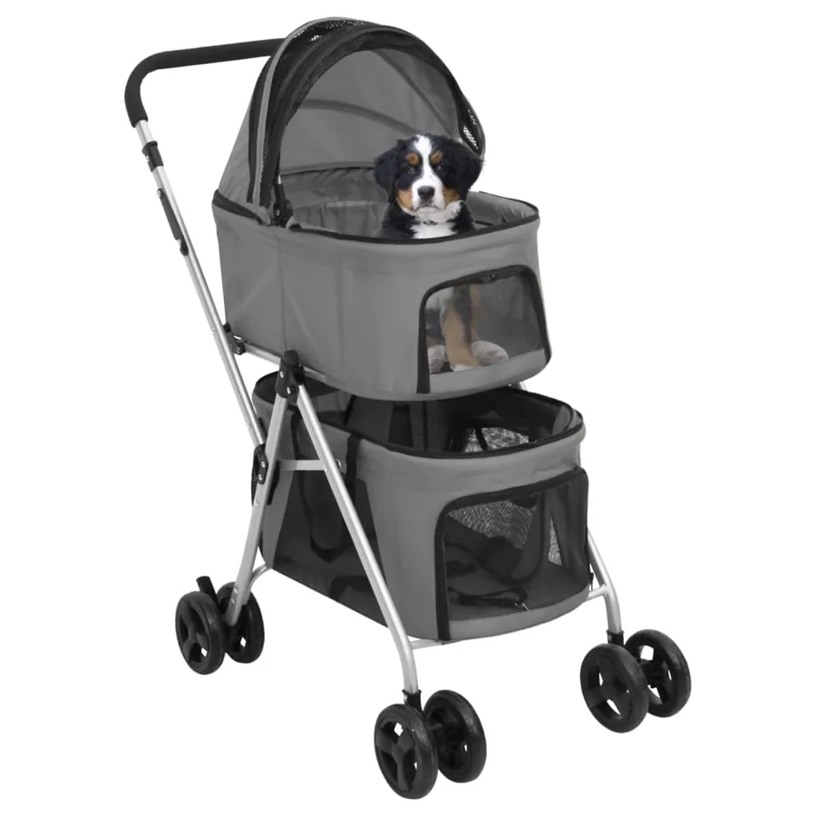 Poussette pour chien pliante à 2 niveaux Gris 83x48x97 cm - 2