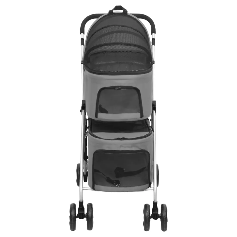 Poussette pour chien pliante à 2 niveaux Gris 83x48x97 cm - 3