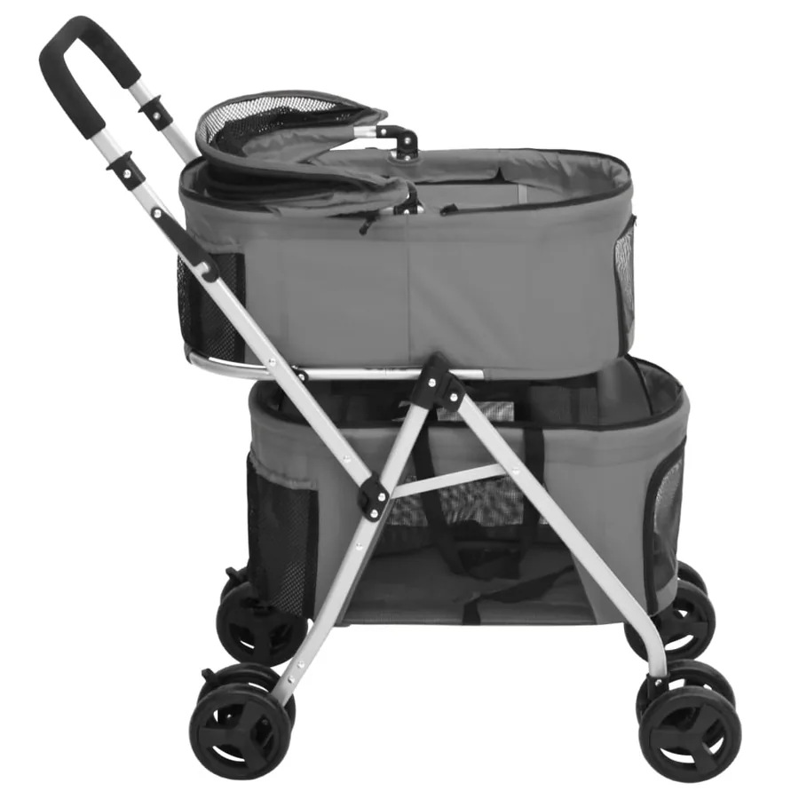 Poussette pour chien pliante à 2 niveaux Gris 83x48x97 cm - 4