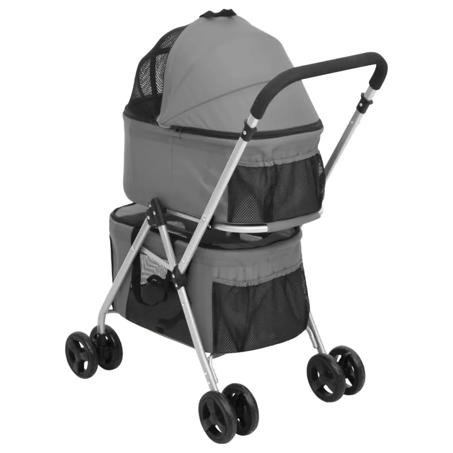 Poussette pour chien pliante à 2 niveaux Gris 83x48x97 cm - 5