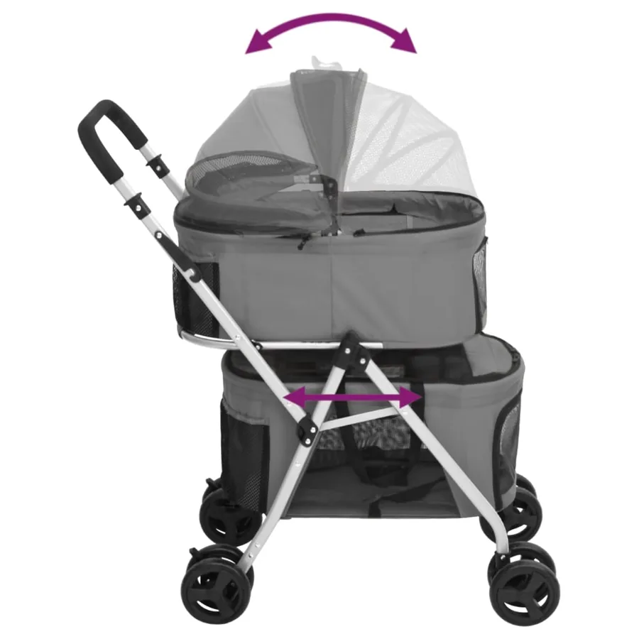 Poussette pour chien pliante à 2 niveaux Gris 83x48x97 cm - 6
