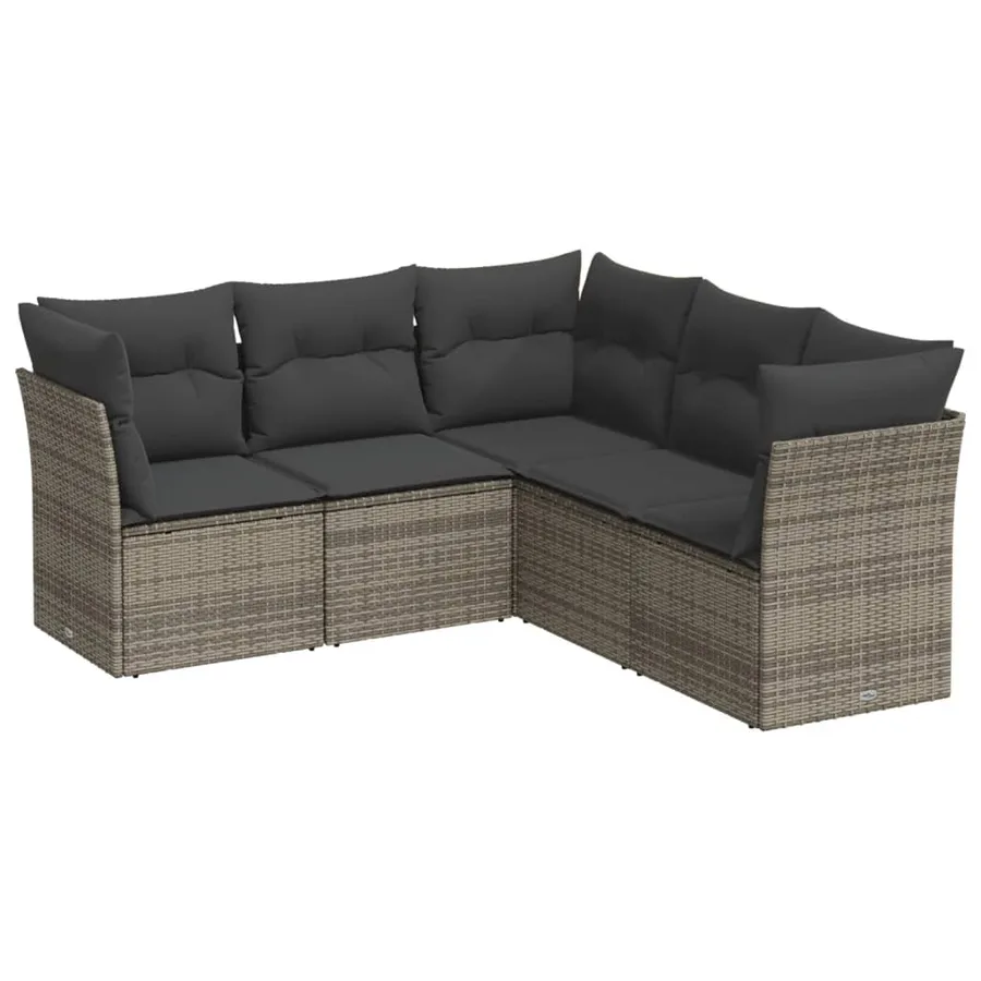 Salon de jardin 5 pcs avec coussins gris résine tressée - 2