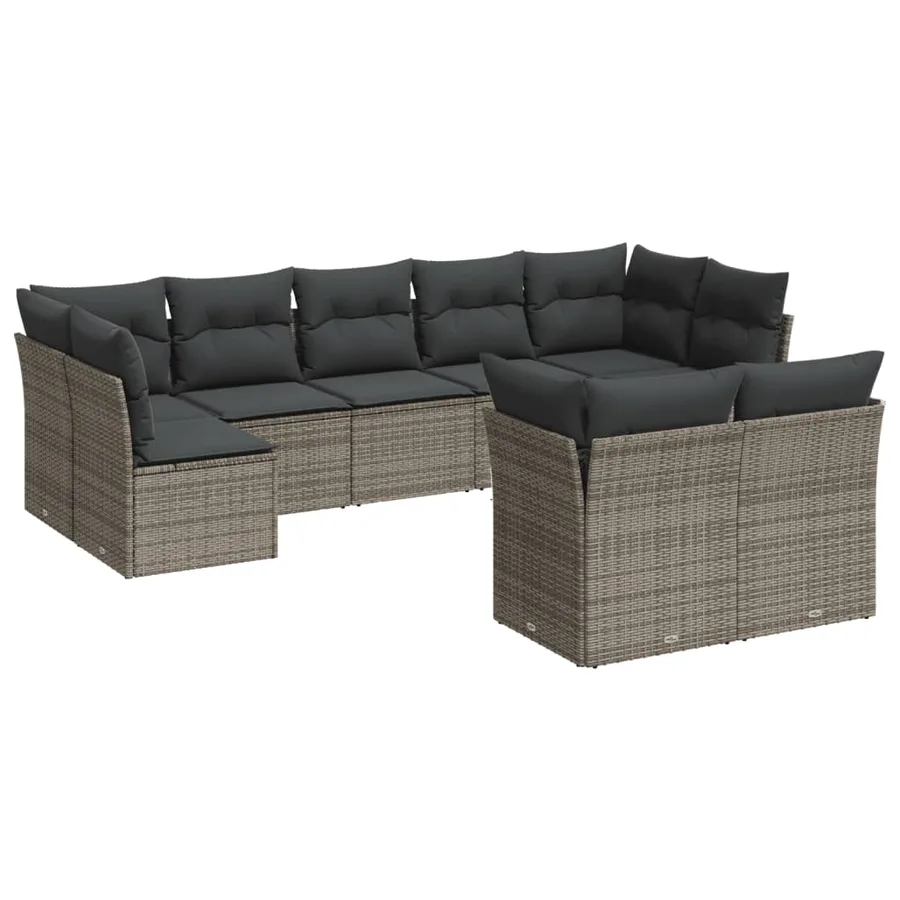 Salon de jardin 9 pcs avec coussins gris résine tressée - 2