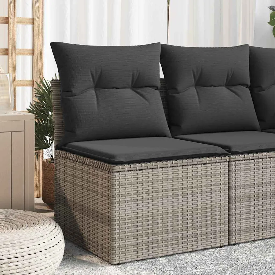 Canapé de jardin sans accoudoirs coussins gris résine tressée