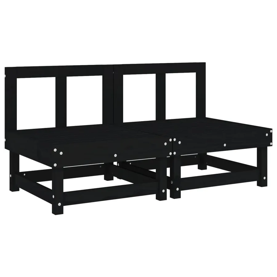 Canapés centraux de jardin 2 pcs noir bois de pin massif - 2