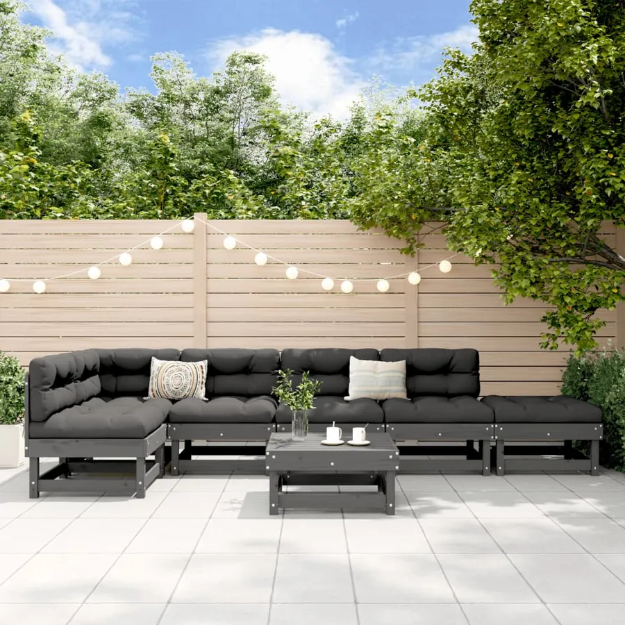Salon de jardin 7 pcs Gris Bois de pin massif
