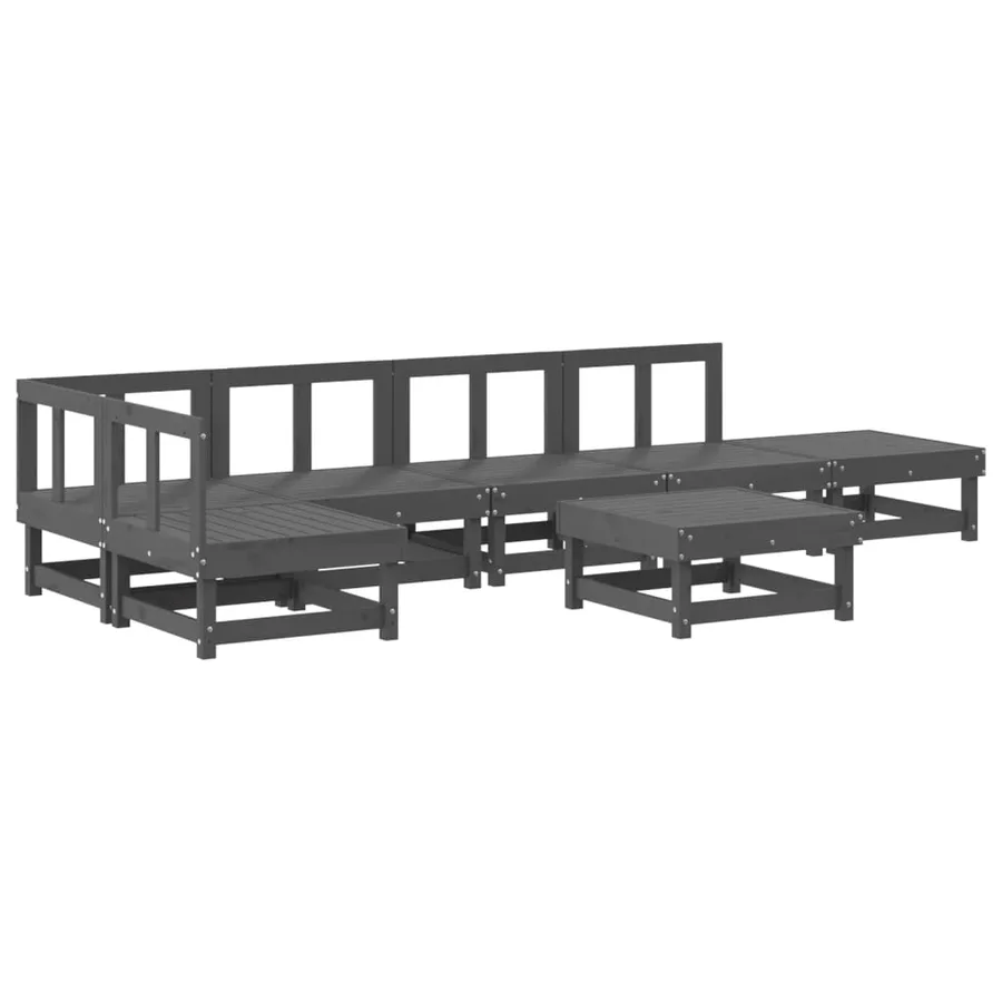 Salon de jardin 7 pcs Gris Bois de pin massif - 2