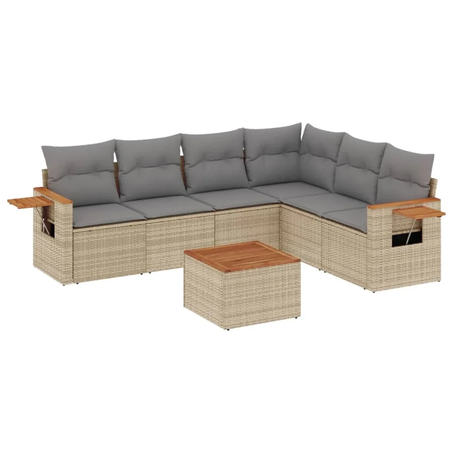 Salon de jardin avec coussins 7 pcs beige résine tressée - 2