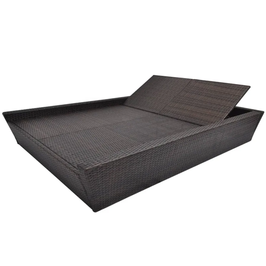 Lit de repos d'extérieur avec coussin Résine tressée Marron - 5