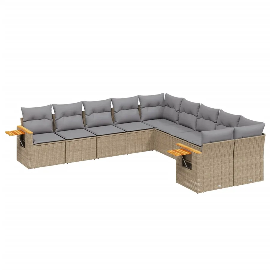Salon de jardin avec coussins 10 pcs beige résine tressée - 2