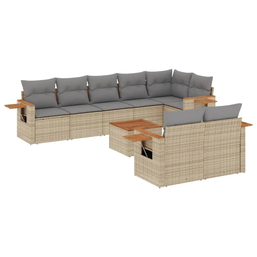 Salon de jardin avec coussins 9 pcs beige résine tressée - 2
