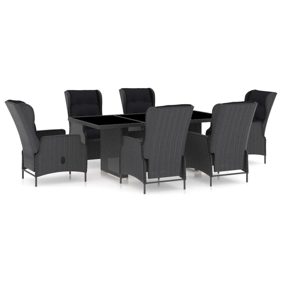Ensemble à manger d'extérieur 7pcs et coussins rotin gris foncé - 2
