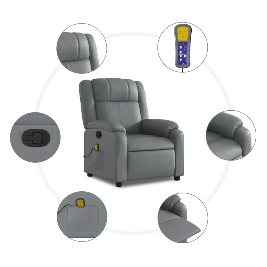 Fauteuil de massage inclinable Gris Similicuir - 7