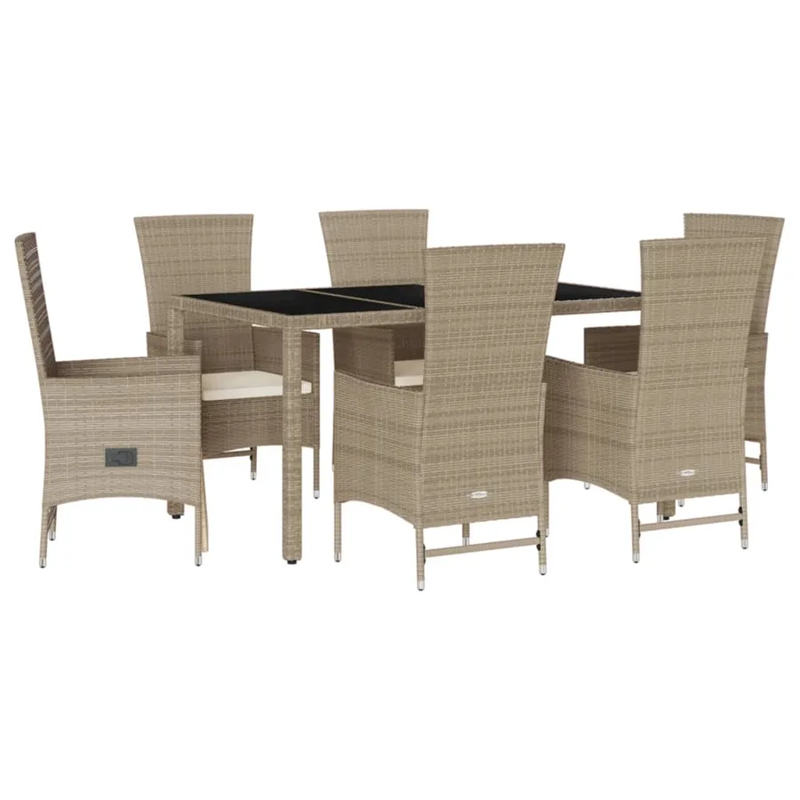 Ensemble à manger de jardin et coussins 7 pcs beige poly rotin - 2