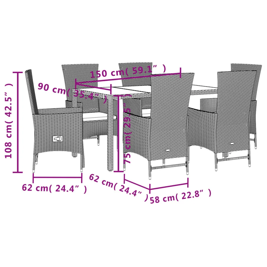 Ensemble à manger de jardin et coussins 7 pcs beige poly rotin - 5