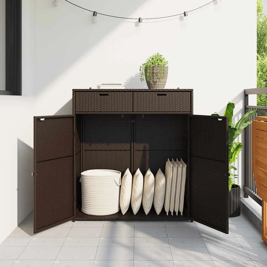Armoire de rangement jardin marron 105x55x113 cm résine tressée - 3