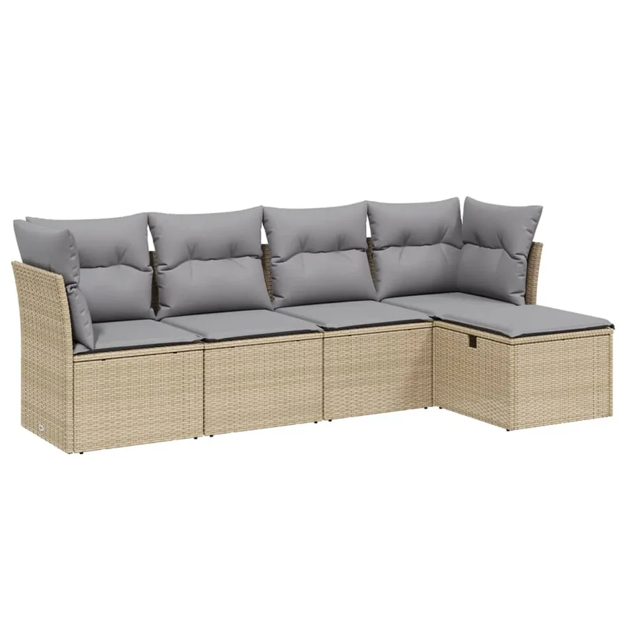 Salon de jardin avec coussins 5pcs mélange beige résine tressée - 2